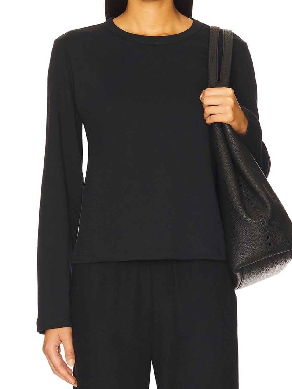 LESET Black Long Sleeve Crewneck Top